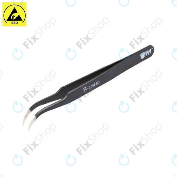 Pinzetta metallica ESD con punta curva 117 mm, Best B-205ESD