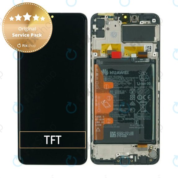 Schermo per Huawei Y6p, Honor 9A, Vetro touch con cornice, batteria, Black, 02353LKV, Genuine Service Pack