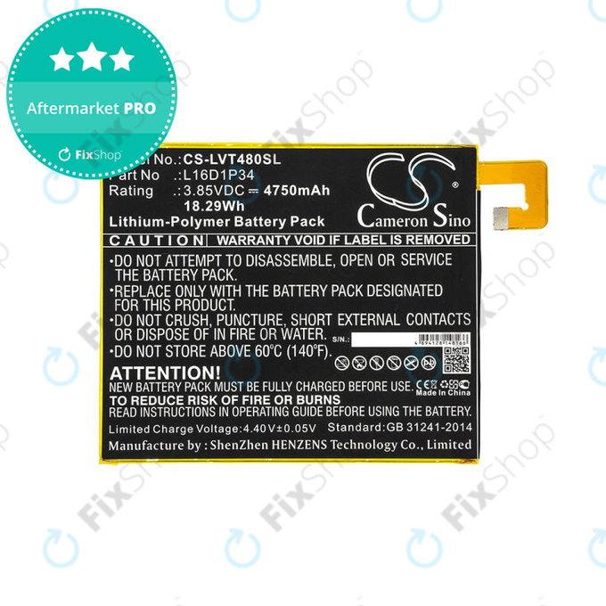 Batteria per Lenovo Tab4 8, L16D1P34, Li-Pol, 3.85V, 4750mAh, HQ