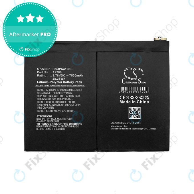 Batteria A2288 per Apple iPad Air (4th Gen 2020), (5th Gen 2022), 11" (2024), 7500mAh, HQ