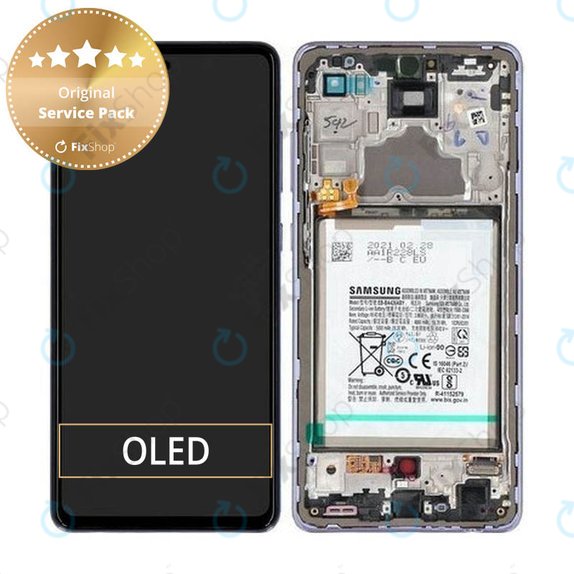 Schermo per Samsung A72 A725F, A726B, Awesome Violet, Vetro touch con cornice e batteria, GH82-25541C, GH82-25542C, Genuine Service Pack
