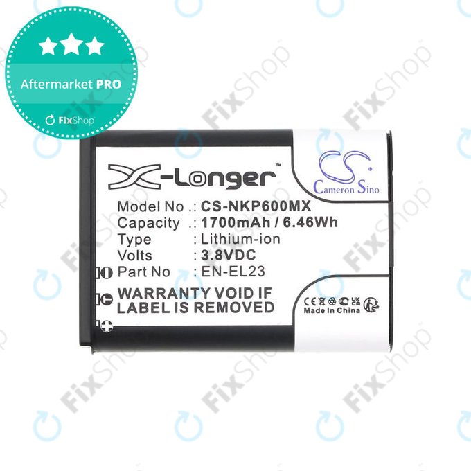 Batteria per Nikon Coolpix, EN-EL23, Li-Ion, 1700mAh, 3.8V, HQ