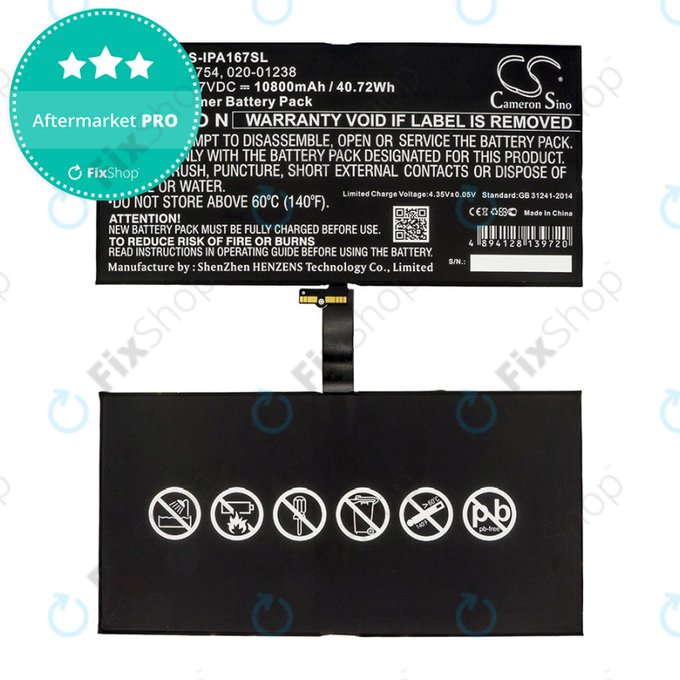 Batteria A1754 per Apple iPad Pro 12.9" (2nd Gen 2017), 020-01238, 10800mAh, HQ