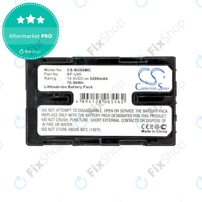 Batteria per Sony HD422, PMW-100, 200, PMV-Ex1, F3, BP-U60, Li-Ion, 5200mAh, 14.8V, HQ
