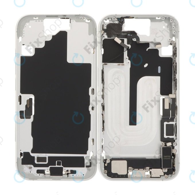 Telaio centrale con pulsanti di accensione, volume e fotocamera per iPhone 16, White