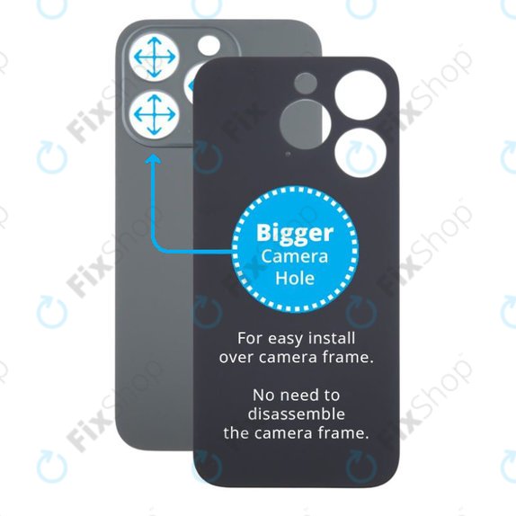 Vetro scocca posteriore con fGold fotocamera più grande per iPhone 15 Pro, Black Titanium