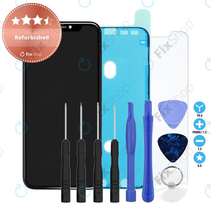 Schermo per iPhone 11, Vetro touch con cornice, Adesivo (Adhesive), Vetro temperato, Kit di attrezzi, Refurbished