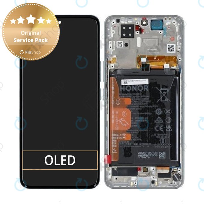 Schermo LCD per Honor 200, Emerald Green, Vetro touch con cornice e batteria, 0235AKHW, Genuine Service Pack