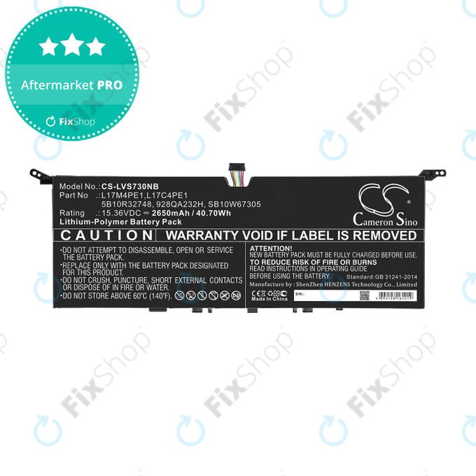 Batteria per Lenovo IdeaPad 730-13, 5B10R32748, Li-Pol, 2650mAh, 15.36V, HQ
