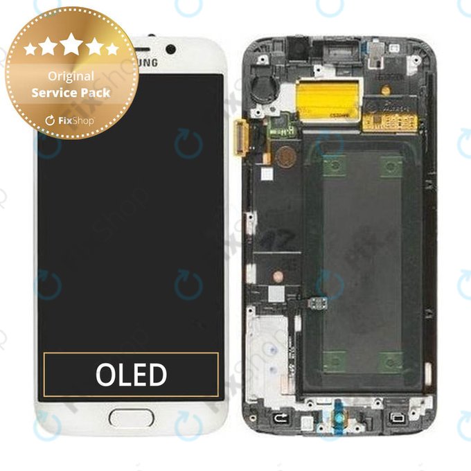 Schermo per Samsung S6 Edge G925F, White Pearl, Vetro touch con cornice, GH97-17162B, GH97-17317B, GH97-17334B, Genuine Service Pack