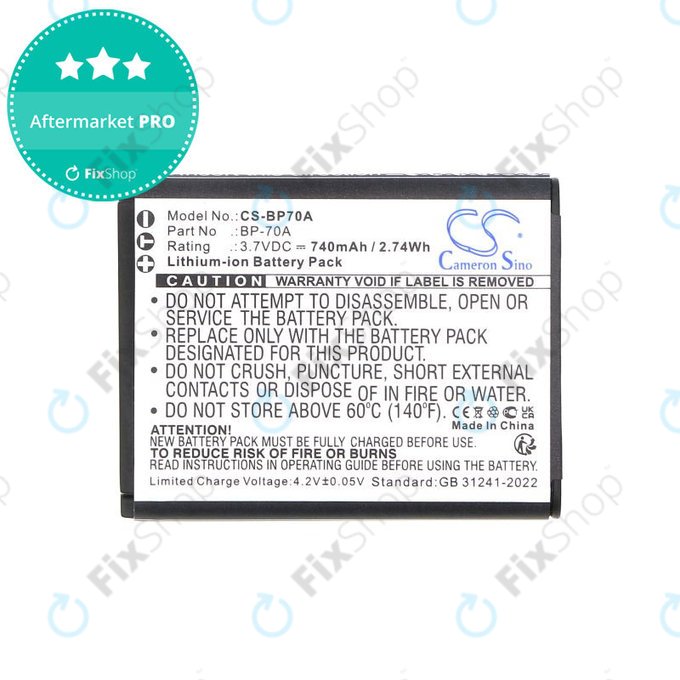 Batteria per Samsung ES, ST, BP-70A, Li-Ion, 740mAh, 3.7V, HQ