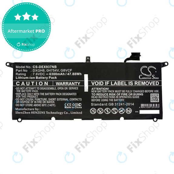 Batteria per Dell XPS 13 9370, DXGH8, Li-Ion, 6300mAh, 7.6V, HQ