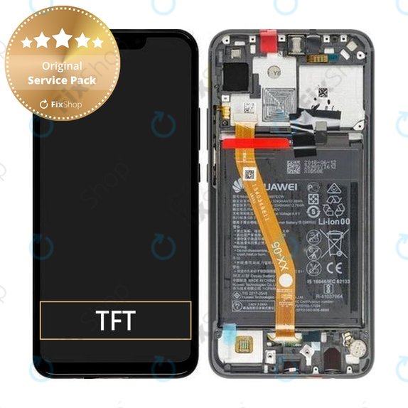 Schermo per Huawei P Smart Plus (Nova 3i), Vetro touch con cornice, batteria, Black, 02352BUE, Genuine Service Pack