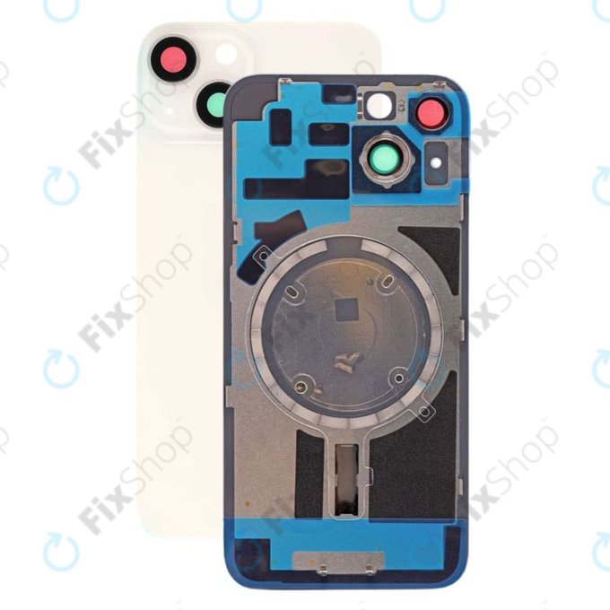 Vetro scocca posteriore con lente fotocamera, piastra metallica e magneti MagSafe per iPhone 14, Starlight