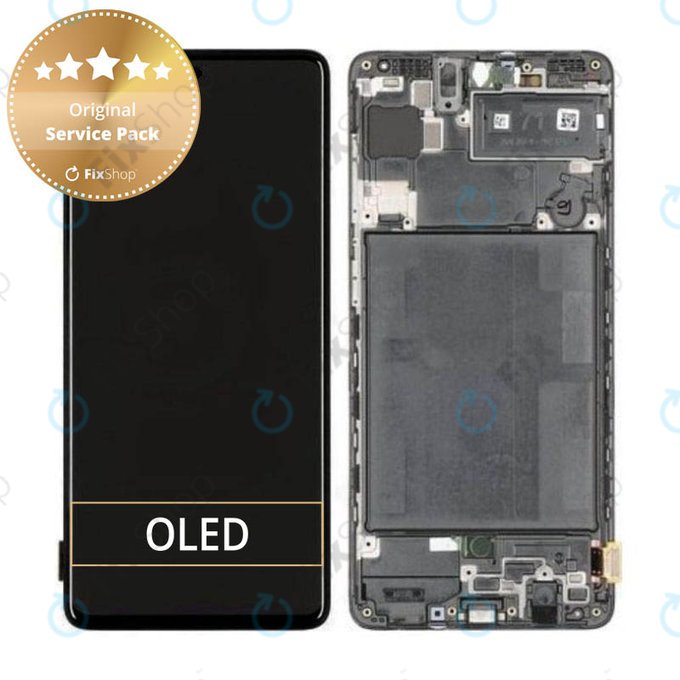Schermo per Samsung A71 A715F, Prism Crush Black, Vetro touch con cornice, GH82-22152A, GH82-22248A, Genuine Service Pack