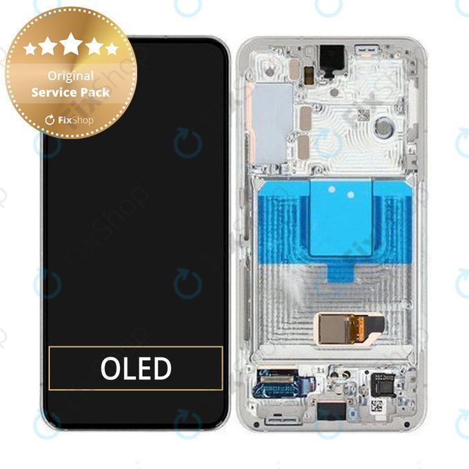 Schermo per Samsung S22 S901B, Phantom White, Vetro touch con cornice, GH82-27520B, GH82-27521B, Genuine Service Pack