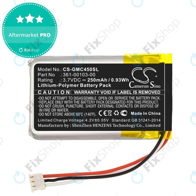 Batteria per Garmin DashCam 45, DashCam 46, DashCam 55, DashCam 56, DashCam 66, 361-00103-00, Li-Pol, 250mAh, 3.7V, HQ
