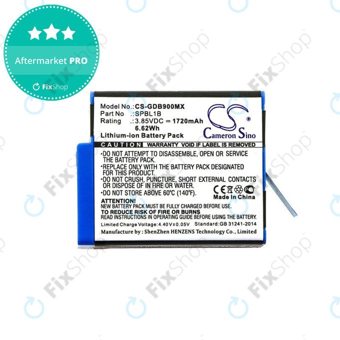 Batteria per Gopro Hero 9, 11, SPBL1B, Li-Ion, 1720mAh, 3.85V, HQ