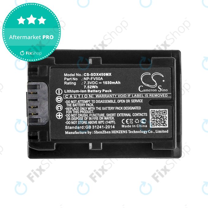 Batteria per Sony FDR-AX33, 40, 45, 53, 60, 700, P33, HDR-CX450, 625, NP-FV50A, Li-Ion, 1030mAh, 7.3V, HQ