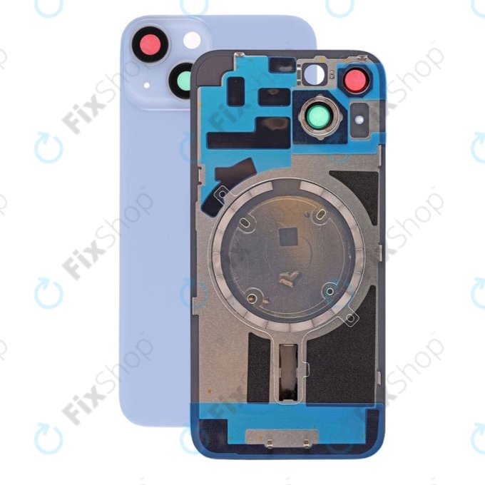 Vetro scocca posteriore con lente fotocamera, piastra metallica e magneti MagSafe per iPhone 14, Blue