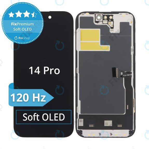 Schermo Soft OLED 120Hz per iPhone 14 Pro, Vetro touch con cornice, FixPremium
