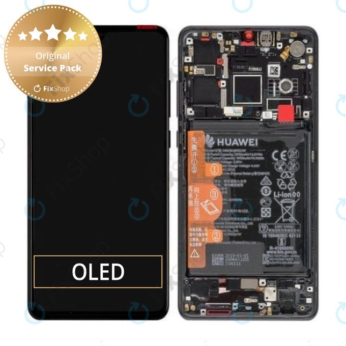 Schermo per Huawei P30, Vetro touch con cornice, batteria, Black, 02352NLL, 02354HLT, 0254HMG, Genuine Service Pack