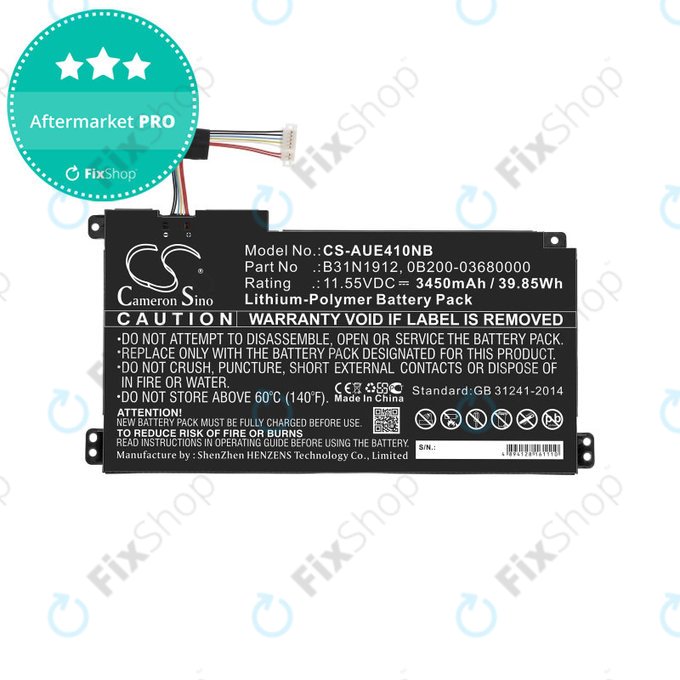 Batteria per Asus VivoBook 14 E410MA, F414MA, L410MA, B31N1912, Li-Pol, 3450mAh, 11.55V, HQ