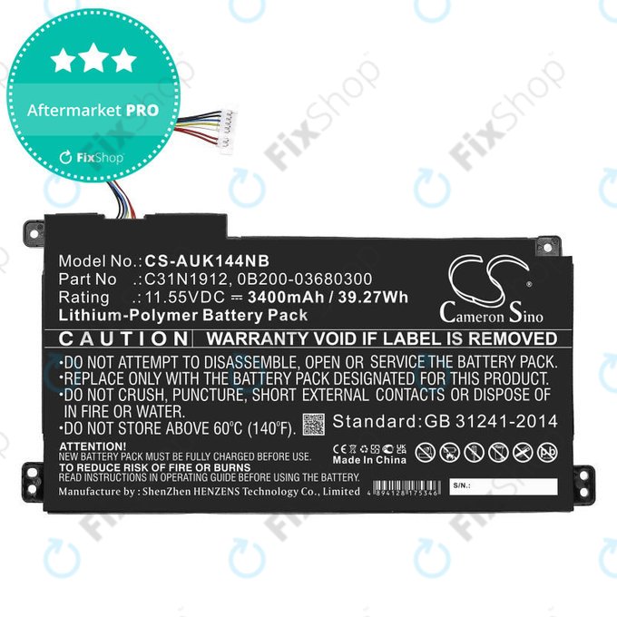 Batteria per Asus Vivobook 14, E510, C31N1912, Li-Pol, 3400mAh, 11.55V, HQ
