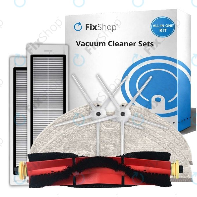 Set di ricambio per Xiaomi Roborock S5 Max, S6, S6 MaxV, S6 Pure, Xiaowa E3 (1x spazzola principale, 2x filtro, 2x spazzola laterale - Bianco, 2x panno mop)