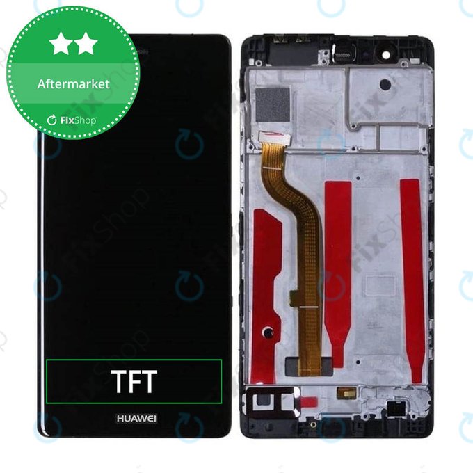 Schermo per Huawei P9, Black, Vetro touch con cornice