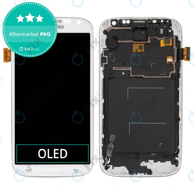 Schermo OLED per Samsung S4 i9500, White Frost, Vetro touch con cornice