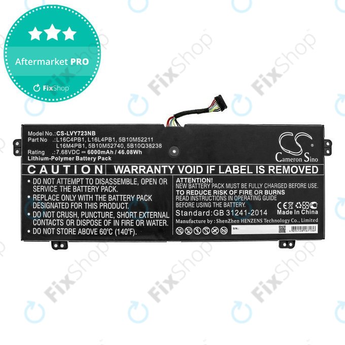 Batteria per Lenovo Yoga 720-13, 730-13, L16L4PB1, Li-Pol, 6000mAh, 7.68V, HQ