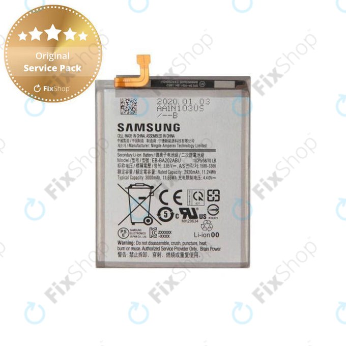 Batteria per Samsung A20e A202F, EB-BA202ABU, GH82-20188A, 3000mAh, Genuine Service Pack