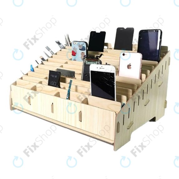 Supporto organizer universale in legno per telefoni con 48 scomparti