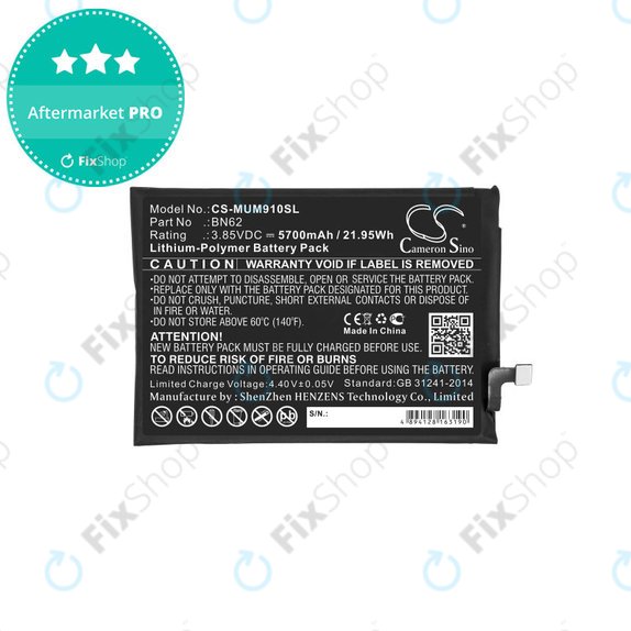 Batteria per Poco M3, Redmi Note 9 4G, 5700mAh, Li-Pol, 3.85 V, BN62, HQ
