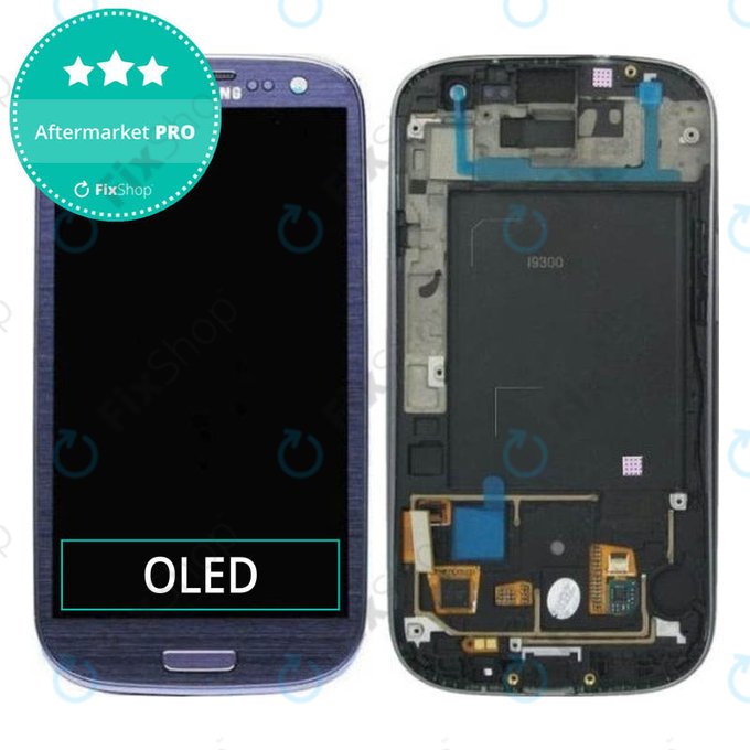 Schermo OLED per Samsung S3 i9300, Pebble Blue, Vetro touch con cornice