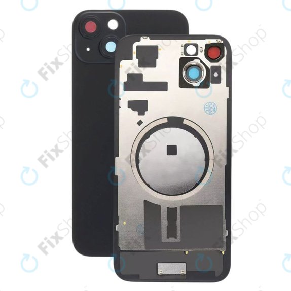 Vetro scocca posteriore con lente fotocamera, piastra metallica e magneti MagSafe per iPhone 15 Plus, Black