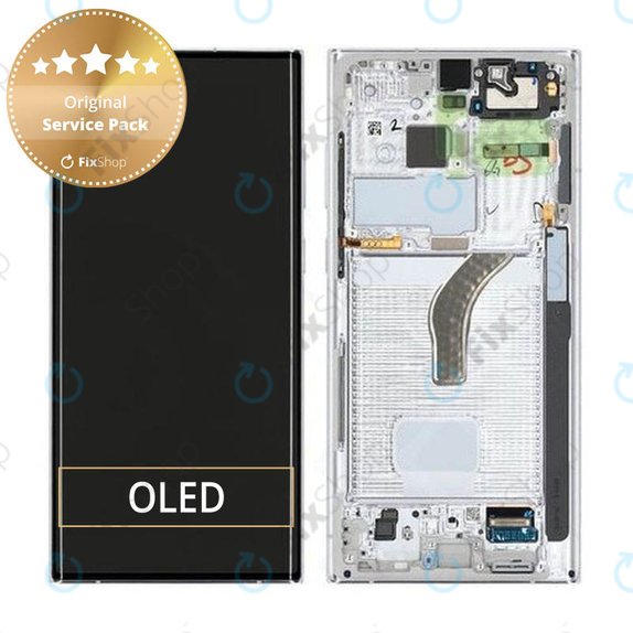 Schermo per Samsung S22 Ultra S908B, Phantom White, Vetro touch con cornice, GH82-27488C, GH82-27489C, Genuine Service Pack