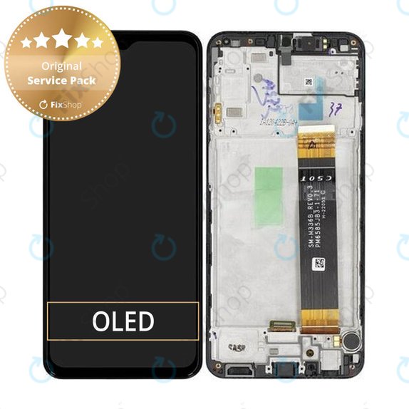 Schermo per Samsung A23 4G A235F, Black, Vetro touch con cornice, GH82-28563A, GH82-28657A, Genuine Service Pack