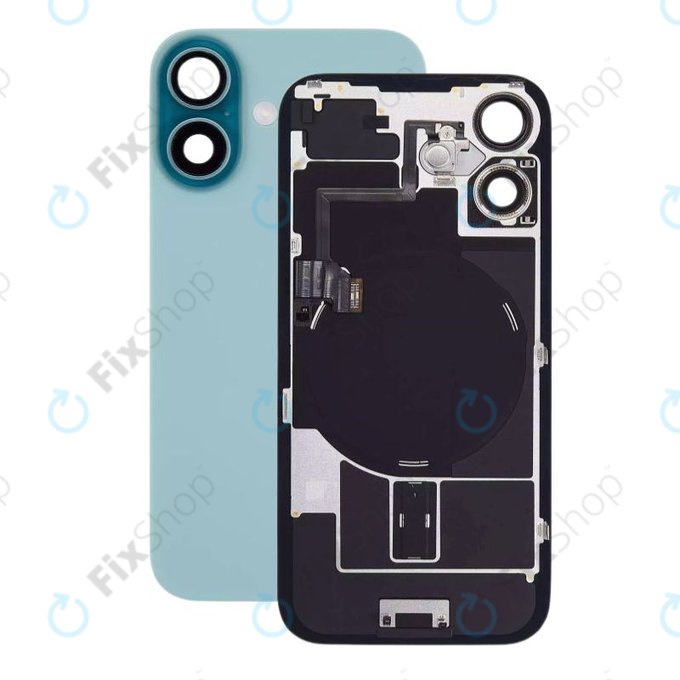 Vetro scocca posteriore per iPhone 16, Teal, con lente fotocamera, piastra metallica e magnete MagSafe
