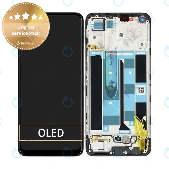 Schermo per Realme 8 RMX3085, Cyber Black, Vetro touch con cornice, 4906919, Genuine Service Pack