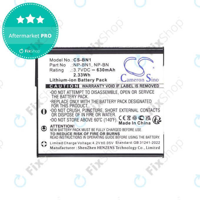 Batteria per Sony Cyber-Shot DSC-TX20, TX9, NP-BN1, Li-Ion, 630mAh, 3.7V, HQ