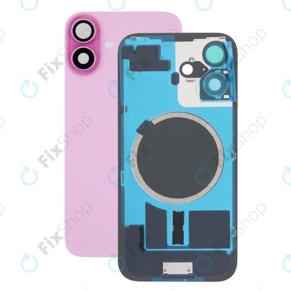 Vetro scocca posteriore per iPhone 16, Pink, con lente fotocamera, piastra metallica e magnete MagSafe