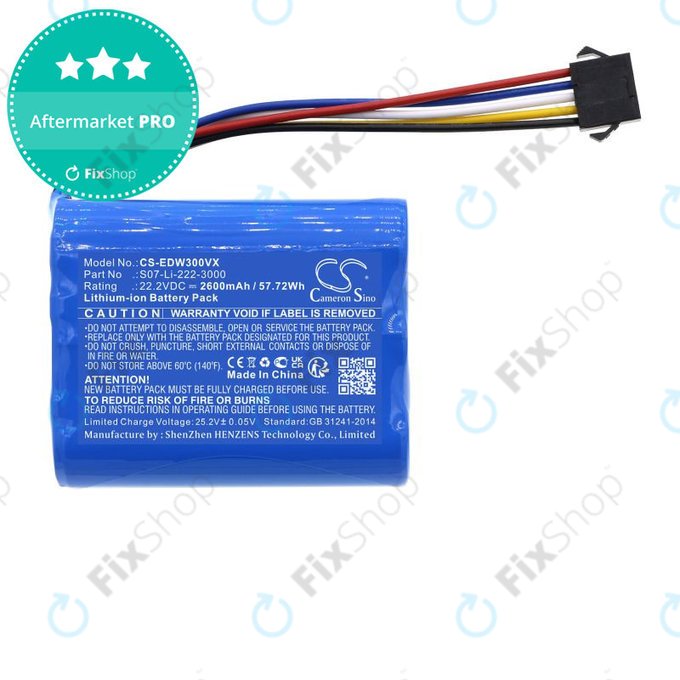 Batteria per Ecovacs Winbot X, WA30 WA50 S07-Li-222-3000, Li-Ion, 2600mAh, 22.2V, HQ