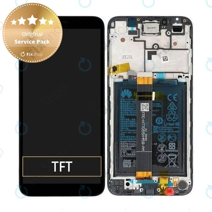 Schermo per Huawei Y5p, Vetro touch con cornice, batteria, Black, 02353RJP, Genuine Service Pack