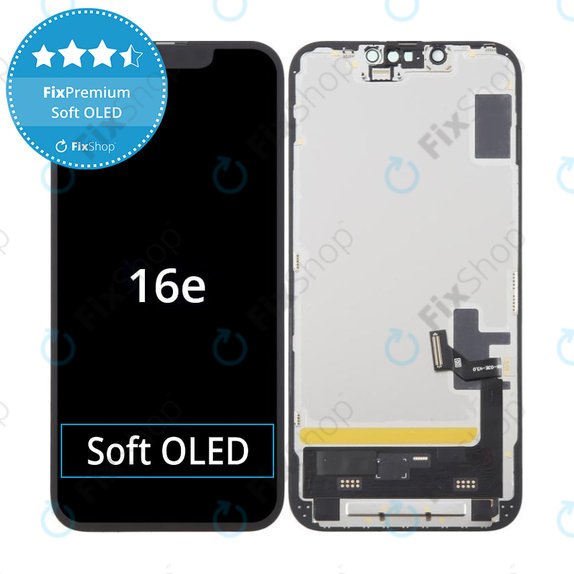 Schermo Soft OLED per iPhone 16e, 17e, Vetro touch con cornice, FixPremium