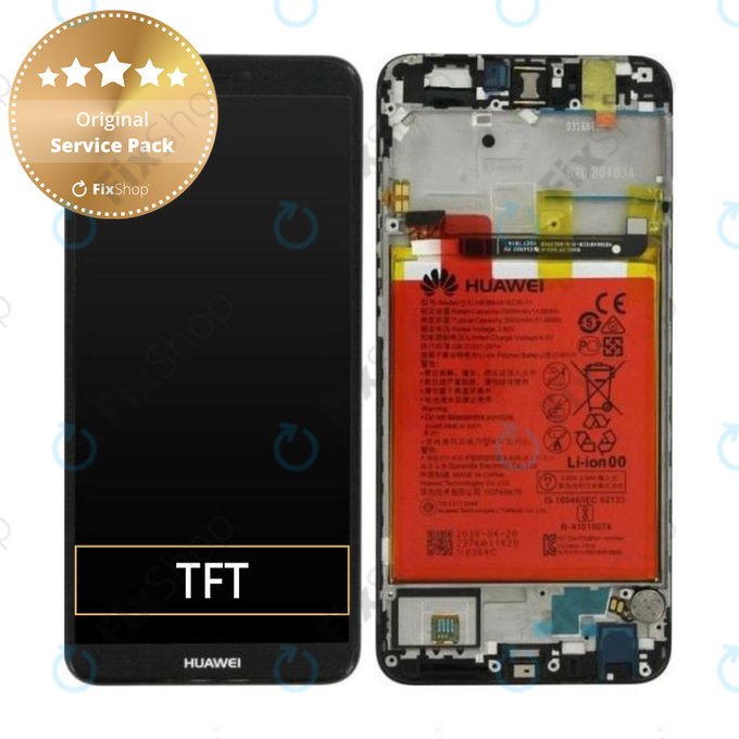 Schermo per Huawei P Smart FIG-L31, Vetro touch con cornice, batteria, Black, 02351SVJ, 02351SVD, 02351SVK, Genuine Service Pack