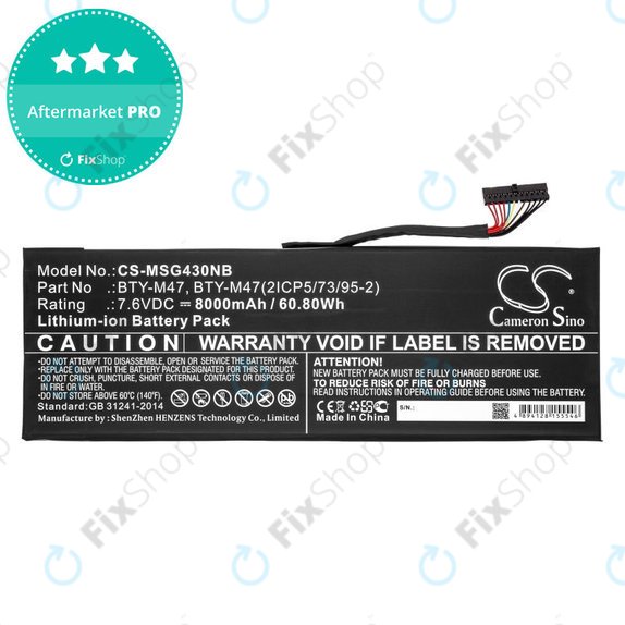 Batteria per MSI GS40, GS43, MS14, BTY-M47, Li-Ion, 8000mAh, 7.6V, HQ