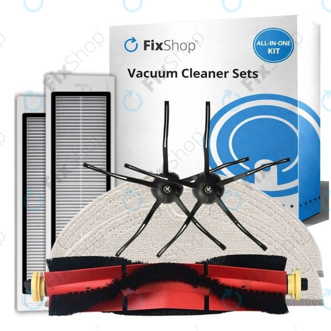 Set di ricambio per Xiaomi Roborock S5 Max, S6, S6 MaxV, S6 Pure, Xiaowa E3 (1x spazzola principale, 2x filtro, 2x spazzola laterale - Nero, 2x panno mop)