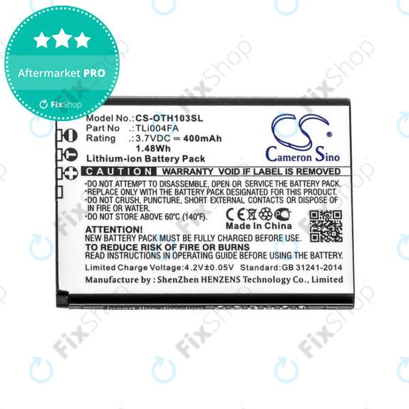 Batteria per Alcatel OneTouch 1013, 1035D, 1046D, TLi004FA, Li-Ion, 3.7V, 400mAh, HQ